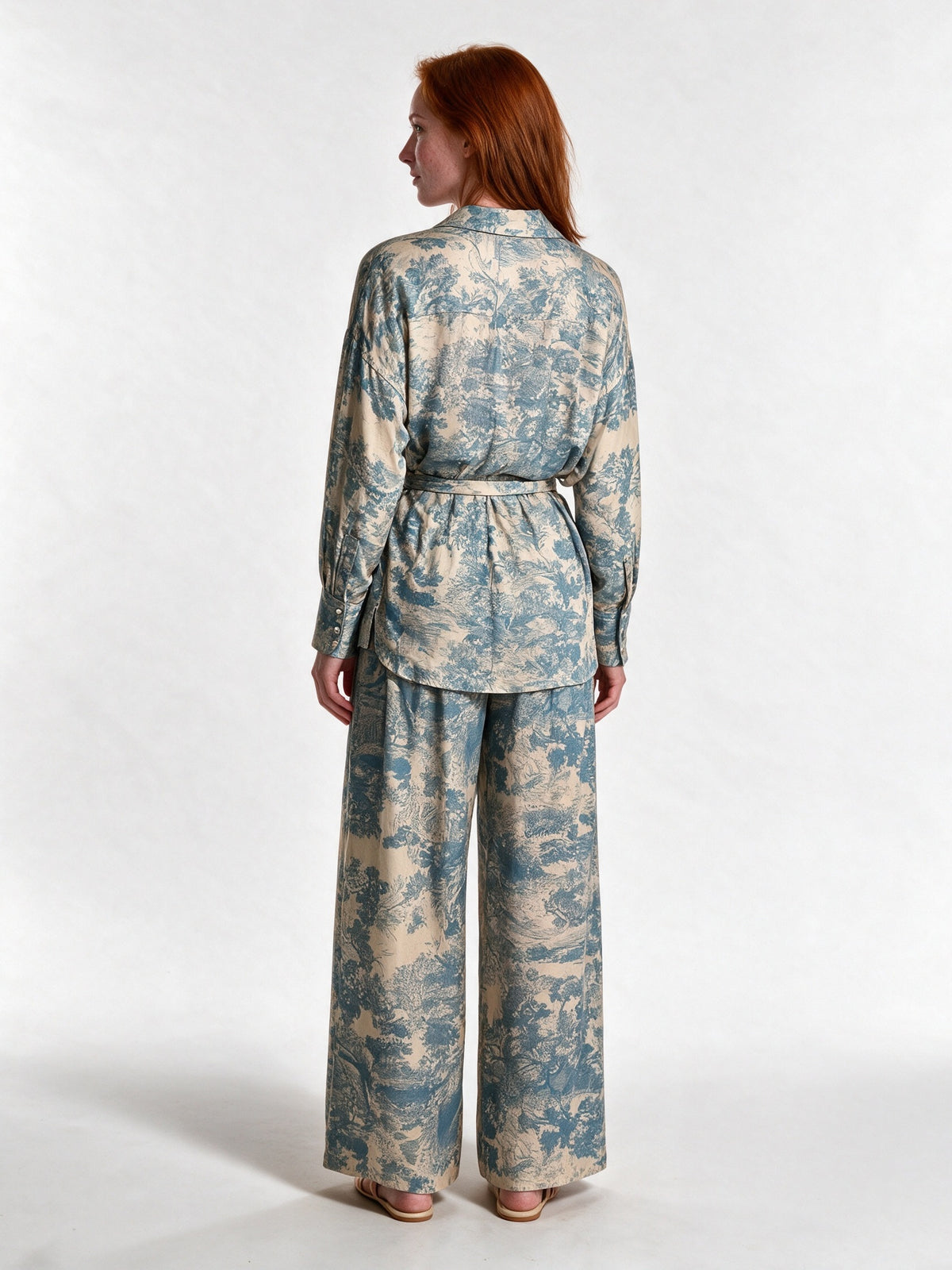 Anouk - Women's Printed Belted Shirt and Wide Leg Pants Set - view 5