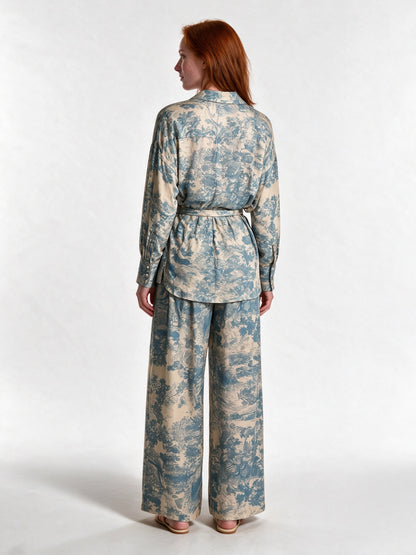 Anouk - Women's Printed Belted Shirt and Wide Leg Pants Set - view 5