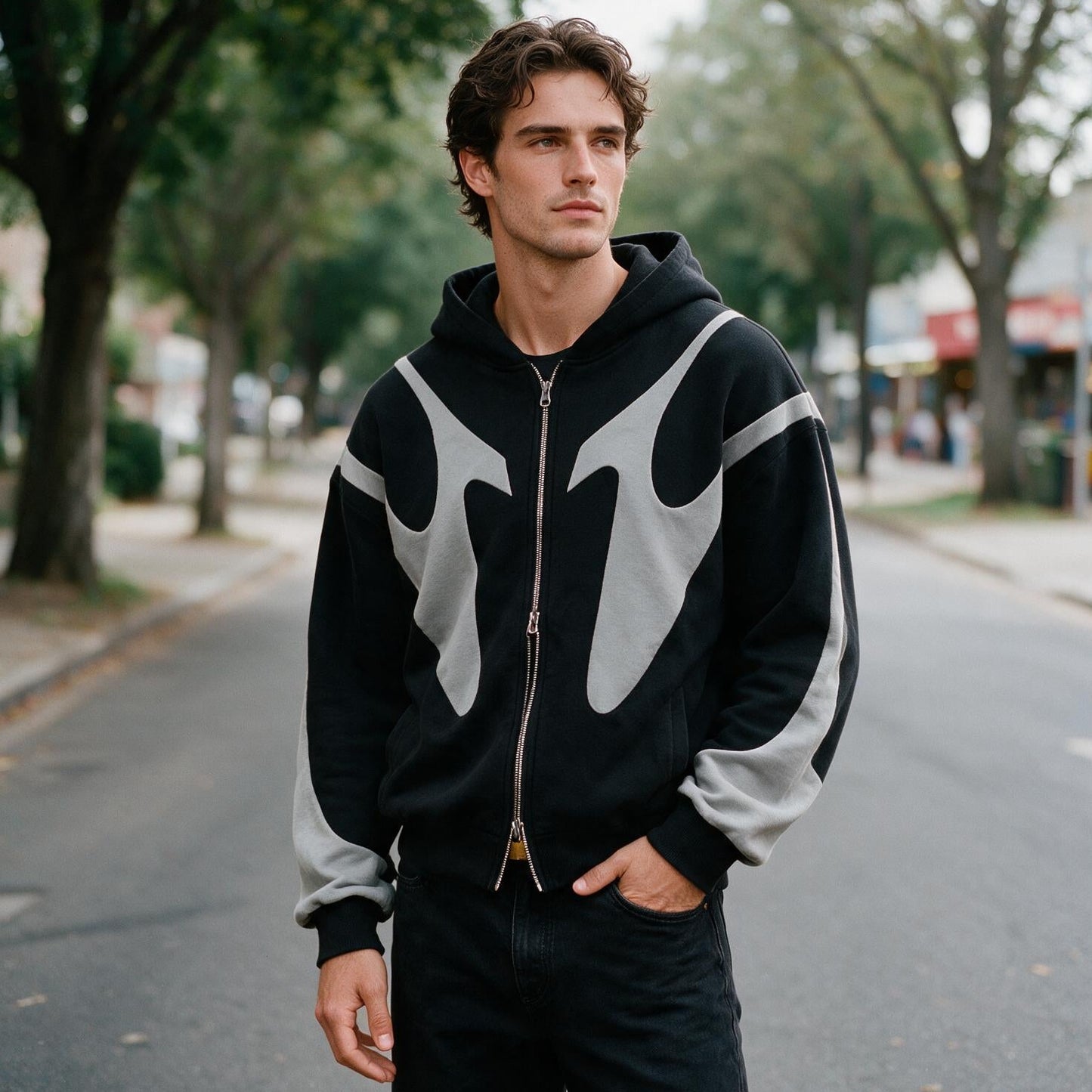Asher - Trendy Zip-Up Graphic Hoodie for Men