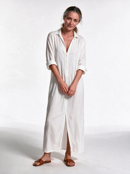 Astrid - Women's Collared Maxi Shirt Dress with Side Slits - view 1