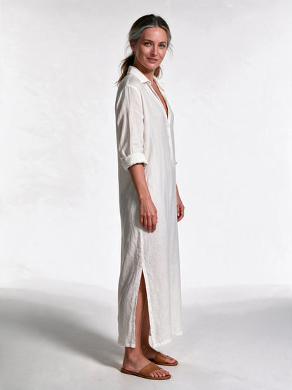 Astrid - Women's Collared Maxi Shirt Dress with Side Slits - view 2