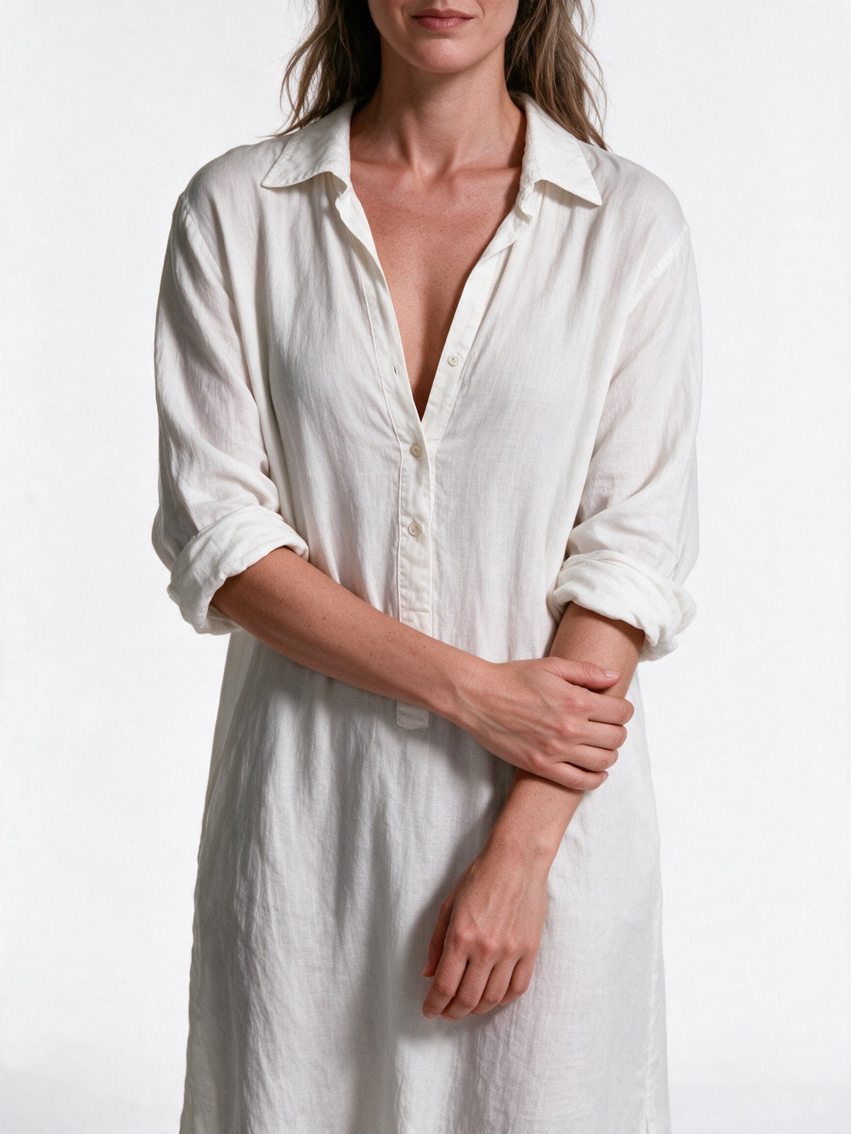Astrid - Women's Collared Maxi Shirt Dress with Side Slits - view 3