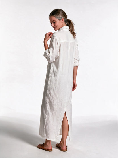 Astrid - Women's Collared Maxi Shirt Dress with Side Slits - view 5