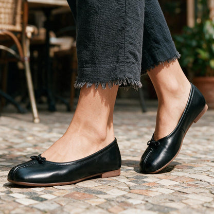 Athena - Comfortable Black Leather Slip-On Loafers for Women