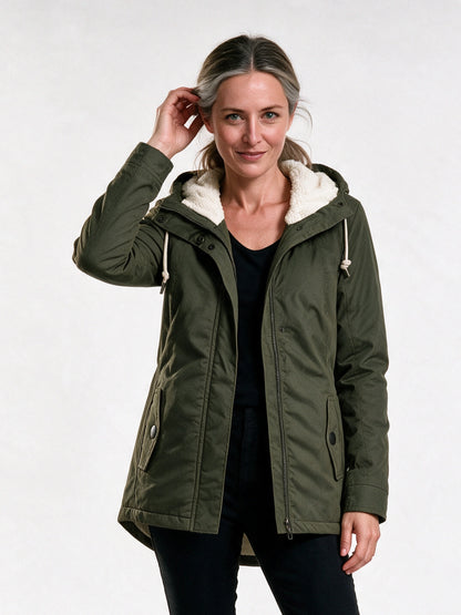 Berenice - Cozy Women's Winter Coat With Hood - Army Green