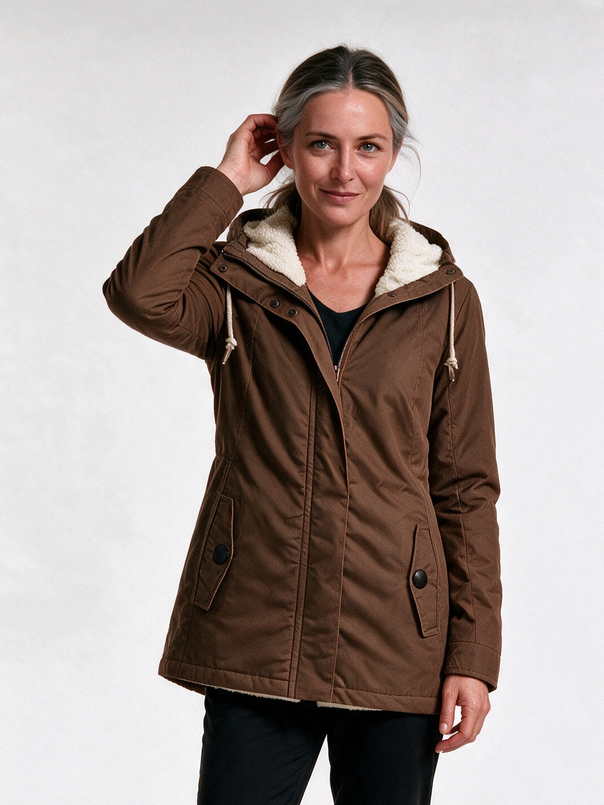 Berenice - Cozy Women's Winter Coat With Hood - Brown