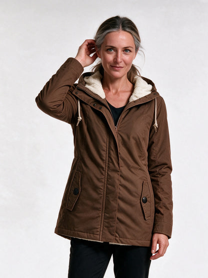 Berenice - Cozy Women's Winter Coat With Hood - Brown