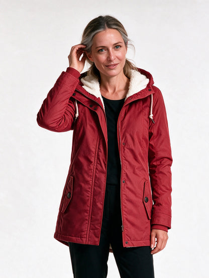 Berenice - Cozy Women's Winter Coat With Hood - Red