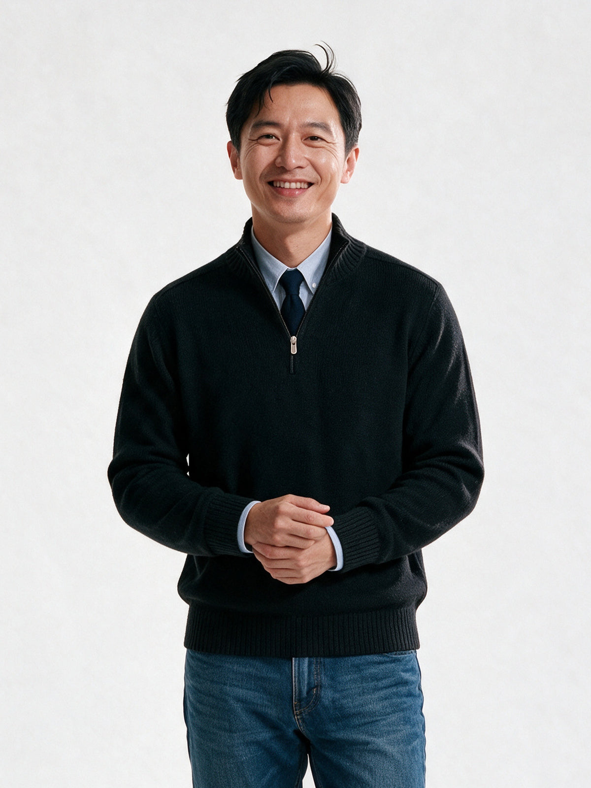 Bernard - Men's Half Zip Mock Neck Knit Sweater - Black