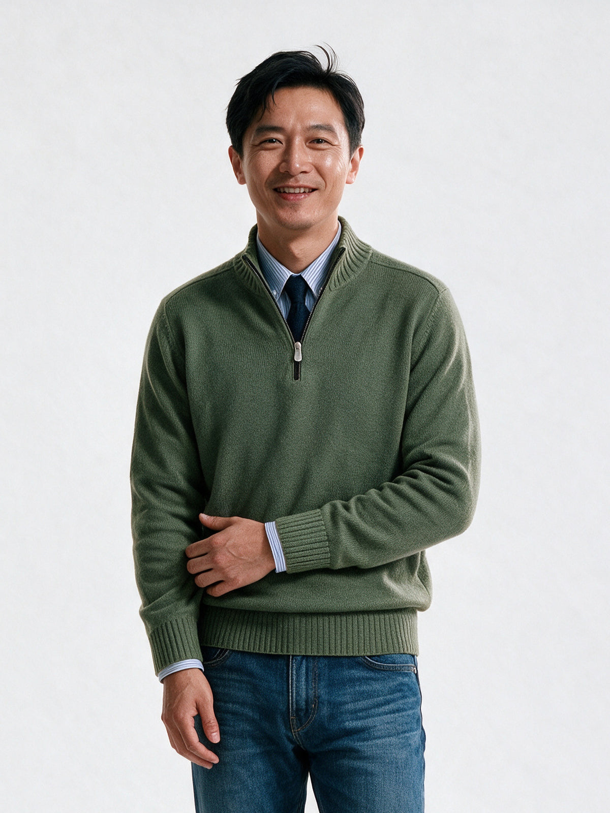 Bernard - Men's Half Zip Mock Neck Knit Sweater - Green