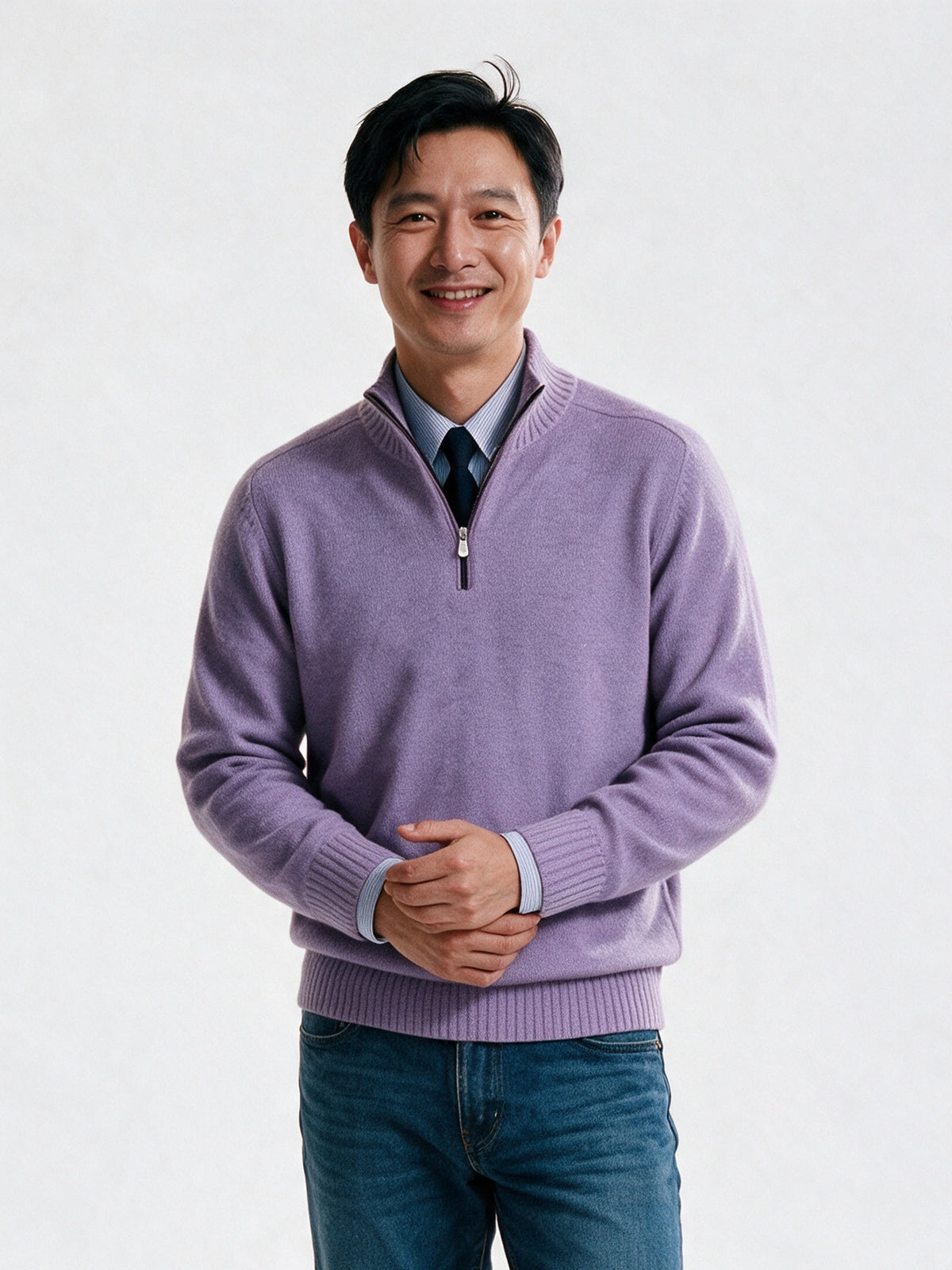 Bernard - Men's Half Zip Mock Neck Knit Sweater - Lavender
