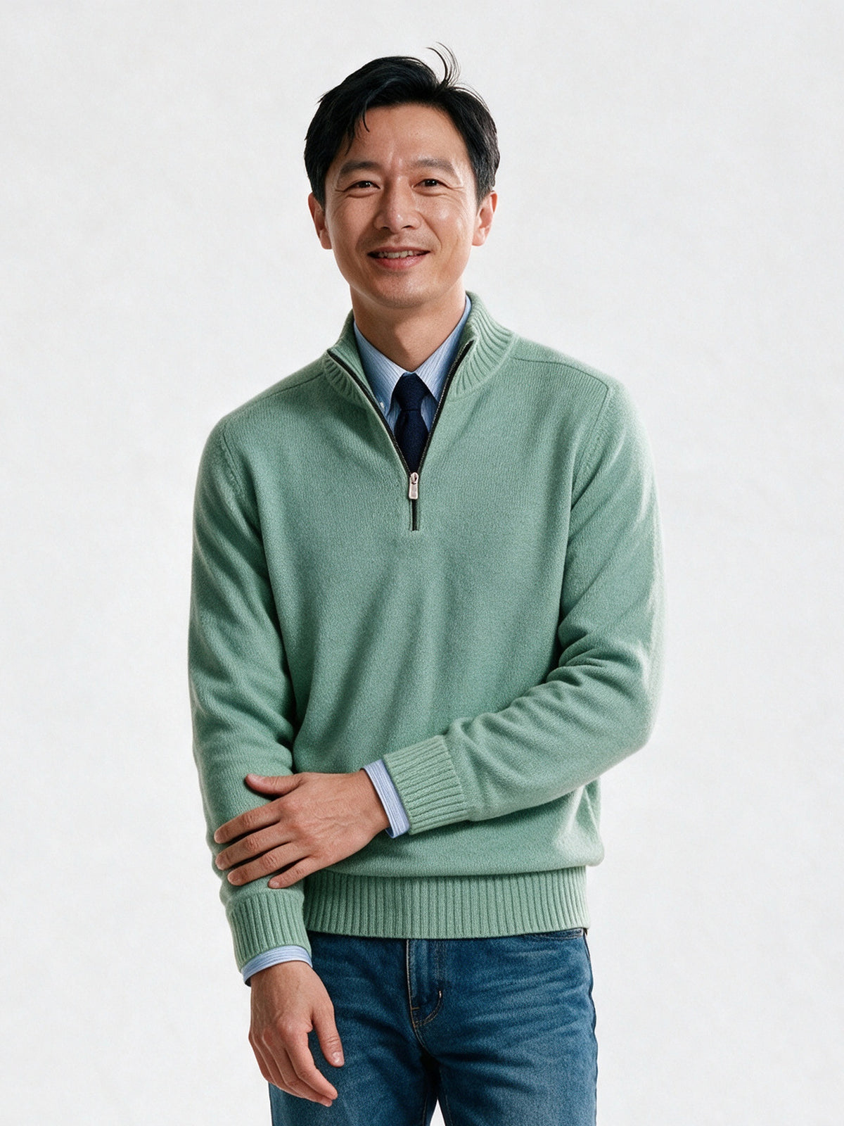Bernard - Men's Half Zip Mock Neck Knit Sweater - Mint