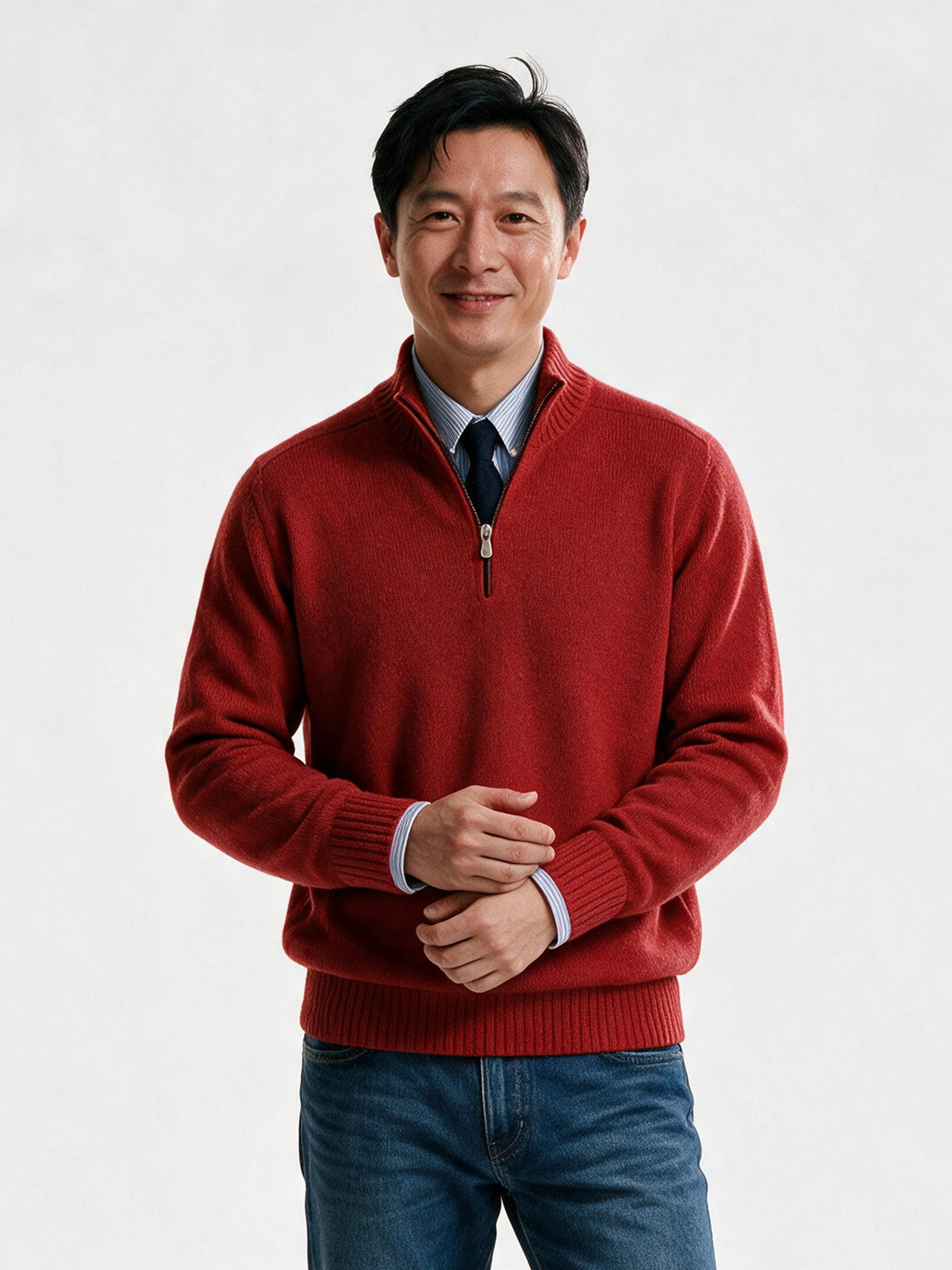 Bernard - Men's Half Zip Mock Neck Knit Sweater - Red
