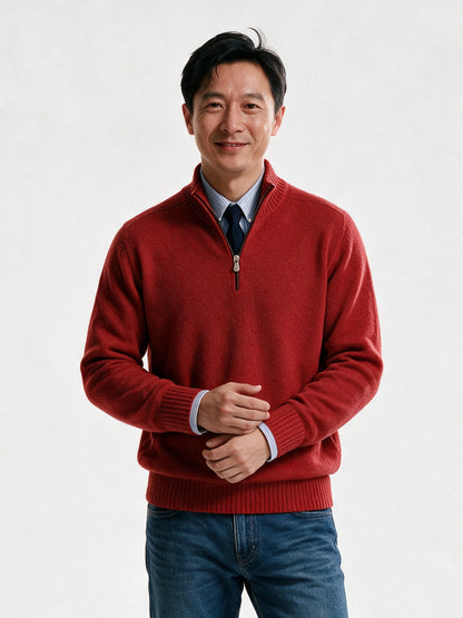 Bernard - Men's Half Zip Mock Neck Knit Sweater - Red