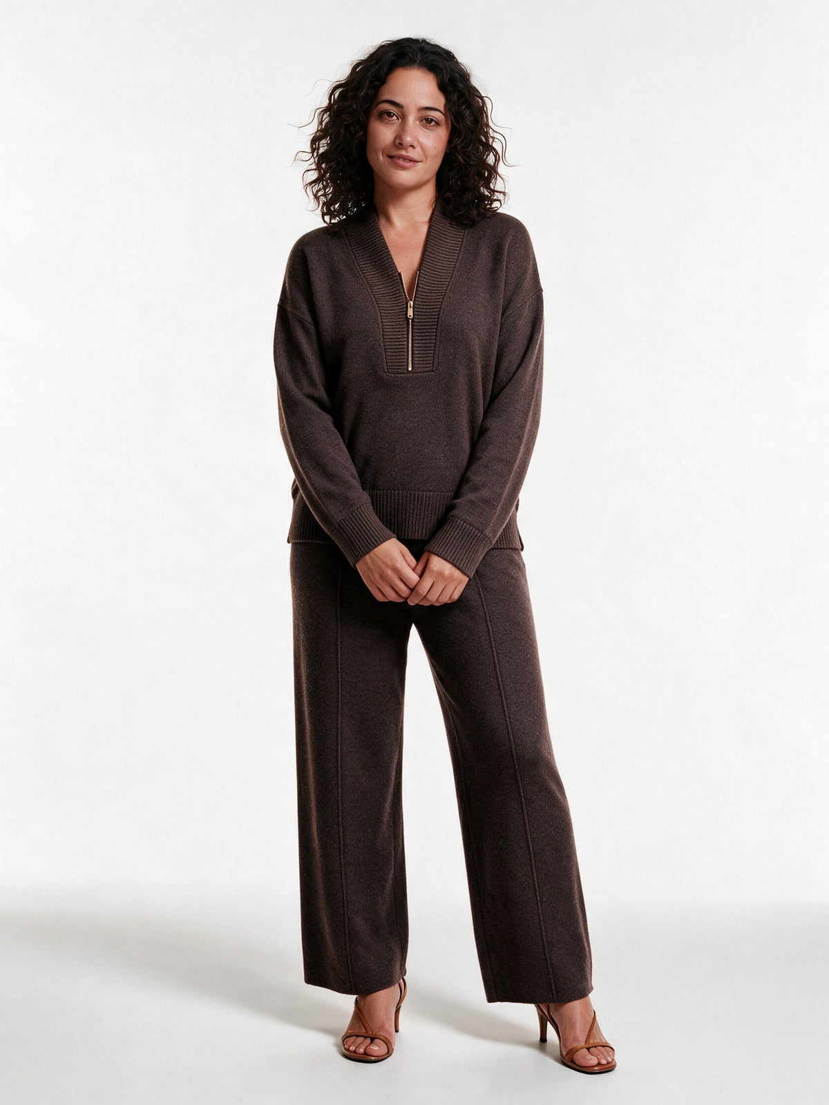 Bianca - Women's Quarter Zip Knit Sweater and Trouser Set - view 1