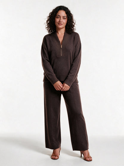 Bianca - Women's Quarter Zip Knit Sweater and Trouser Set - view 1