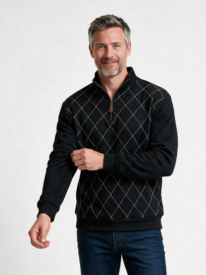 Birger - Men's Diamond Stitch Quarter Zip Sweatshirt - Black