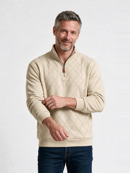Birger - Men's Diamond Stitch Quarter Zip Sweatshirt - Cream