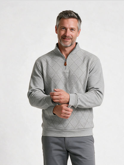 Birger - Men's Diamond Stitch Quarter Zip Sweatshirt - Light Grey