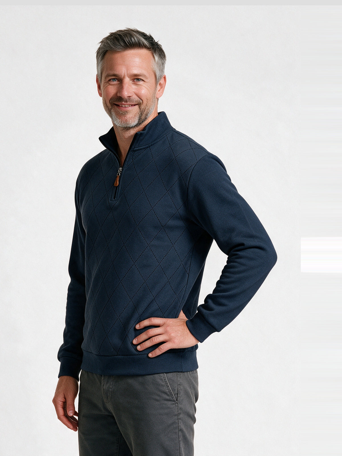 Birger - Men's Diamond Stitch Quarter Zip Sweatshirt - view 2