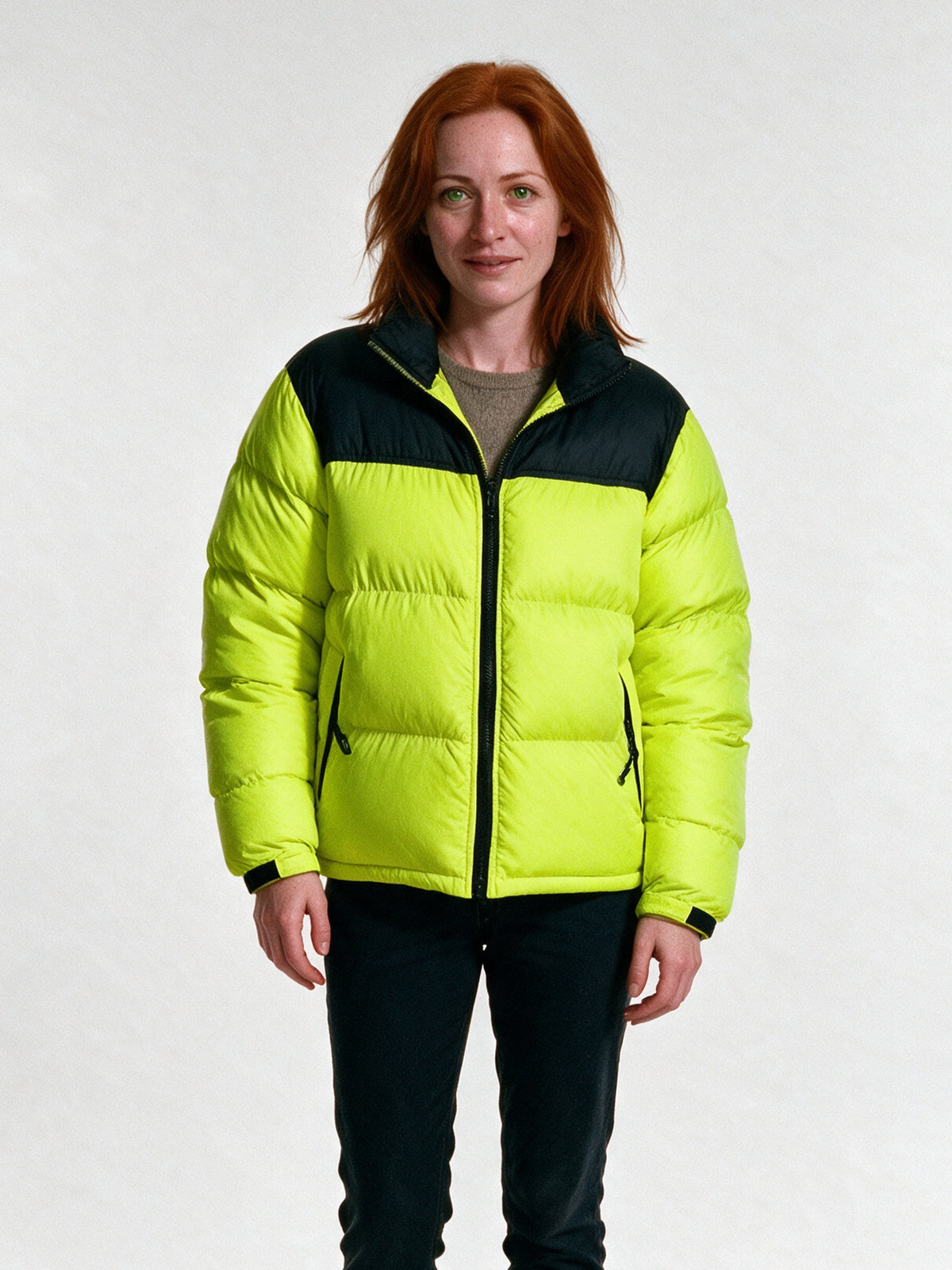 Bjorn - Unisex Two Tone Stand Collar Puffer Jacket - Lime