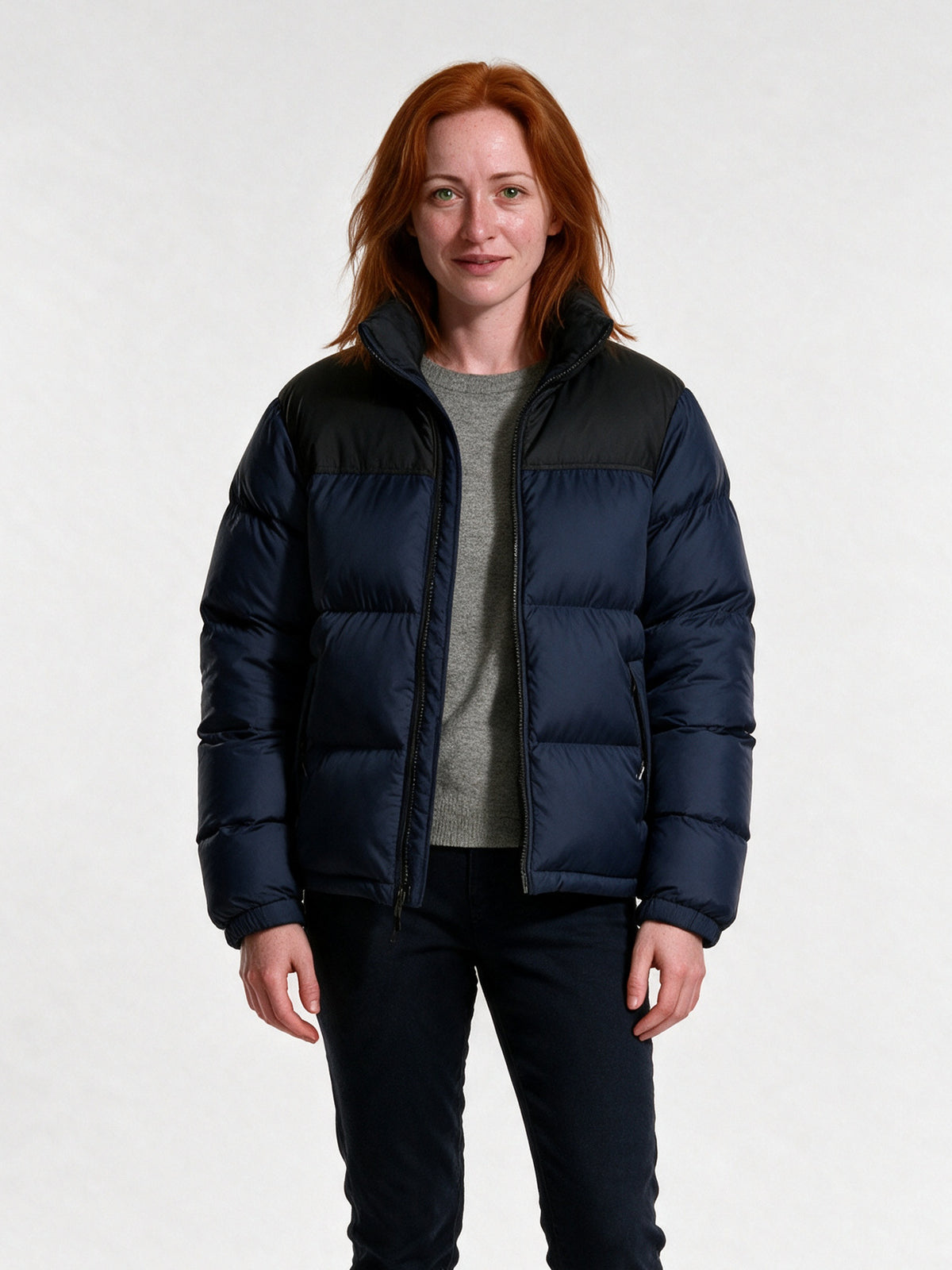 Bjorn - Unisex Two Tone Stand Collar Puffer Jacket - Navy