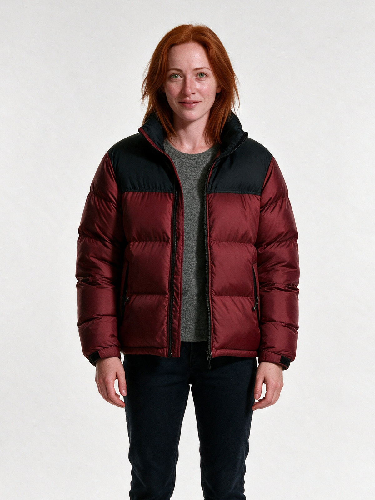 Bjorn - Unisex Two Tone Stand Collar Puffer Jacket - Red