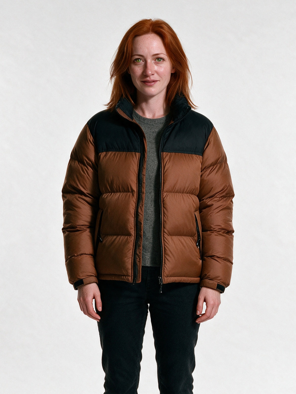 Bjorn - Unisex Two Tone Stand Collar Puffer Jacket - Rust
