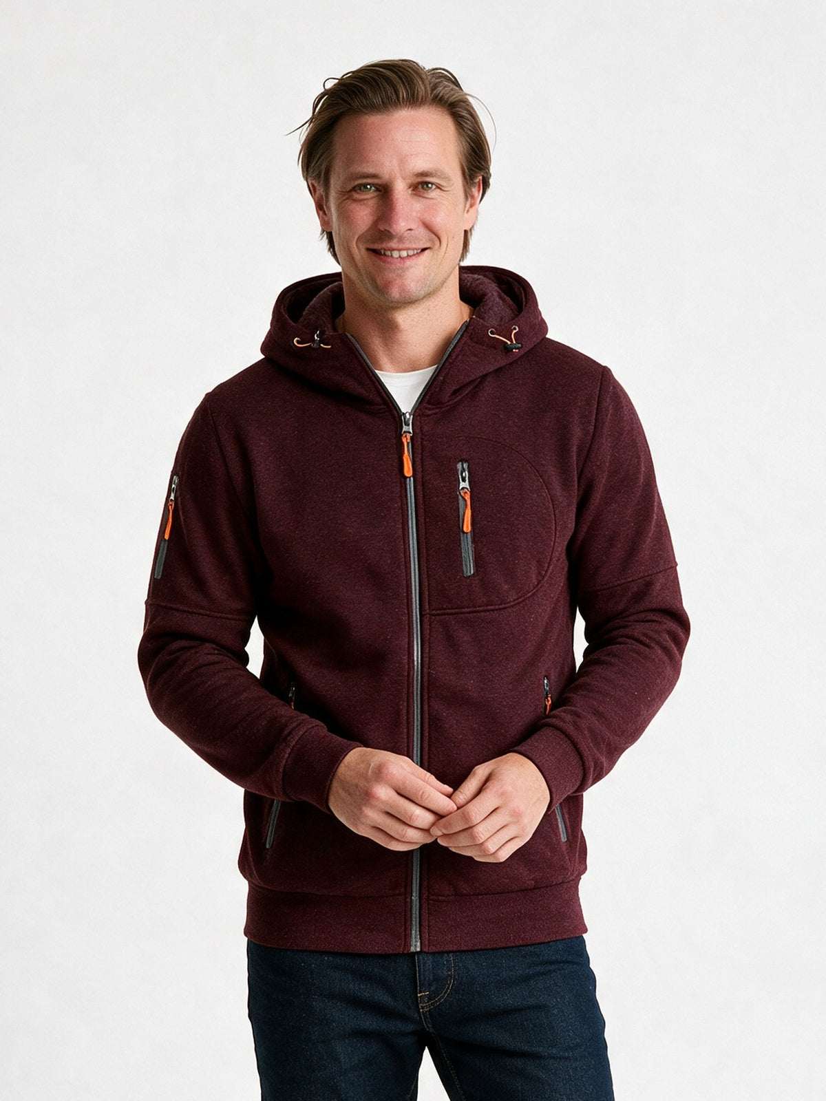 Bram - Men's Full Zip Hoodie with Zip Pockets - Burgundy