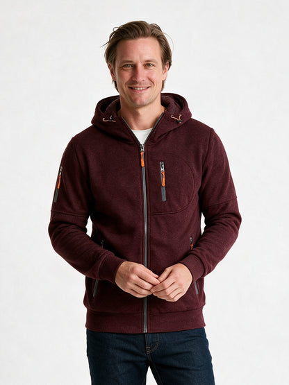 Bram - Men's Full Zip Hoodie with Zip Pockets - Burgundy