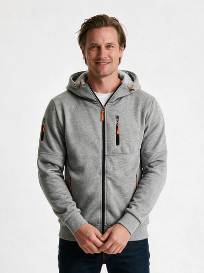 Bram - Men's Full Zip Hoodie with Zip Pockets - Light Grey