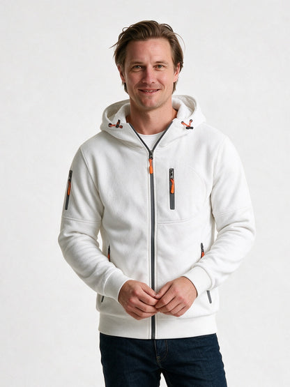 Bram - Men's Full Zip Hoodie with Zip Pockets - White