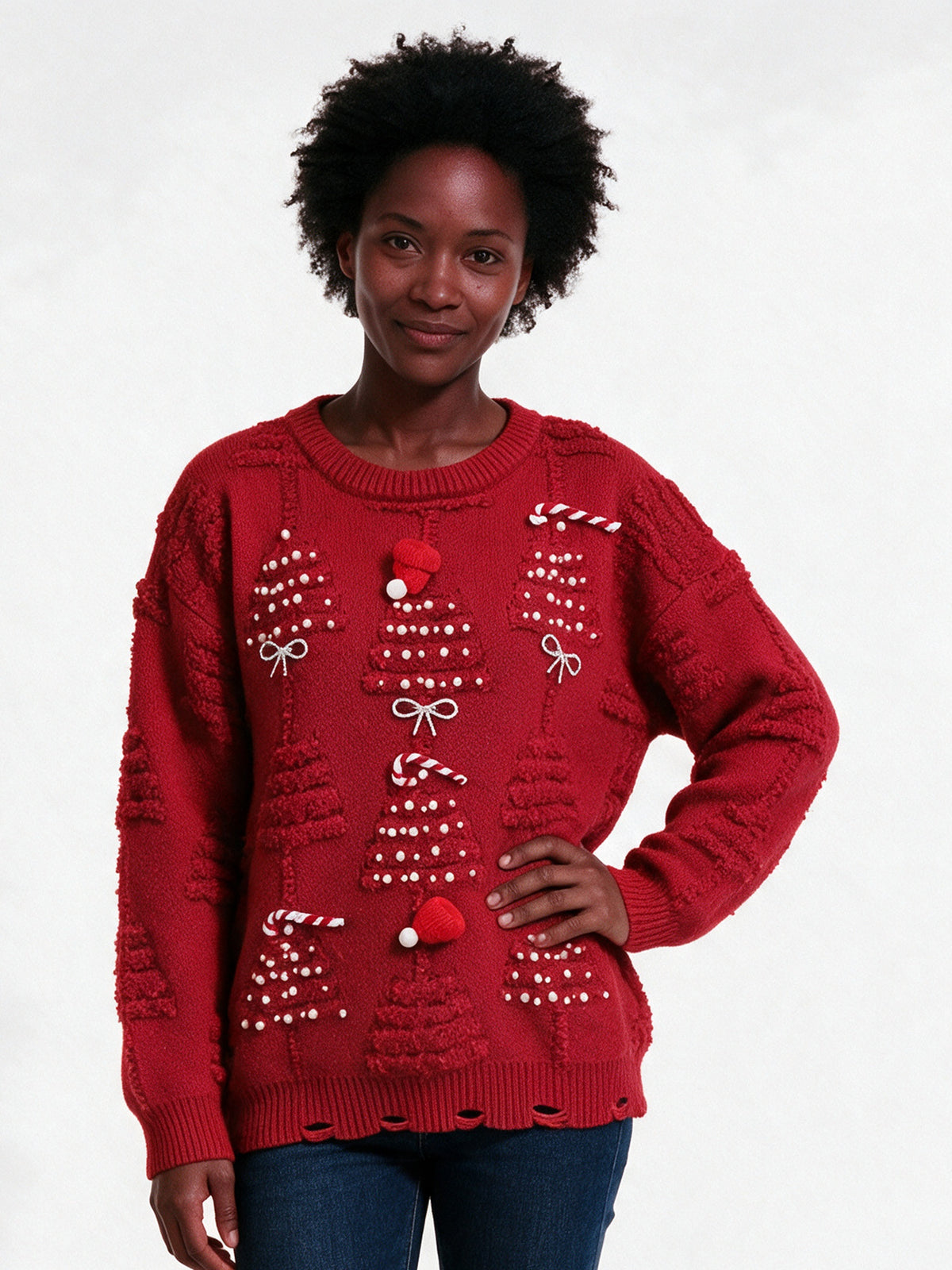 Britt - Women's Pearl Embellished Sweater with Bows - view 1