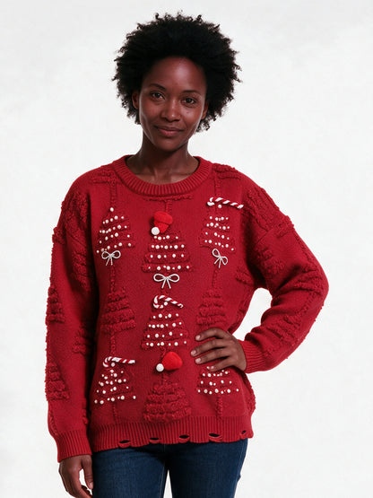 Britt - Women's Pearl Embellished Sweater with Bows - view 1
