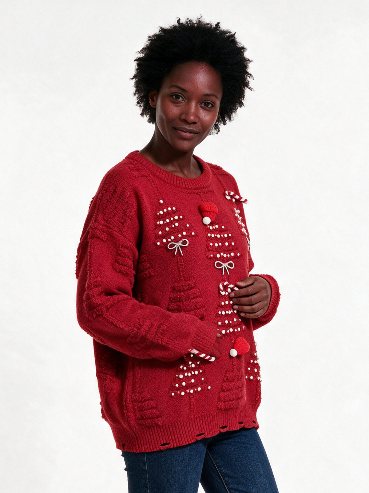 Britt - Women's Pearl Embellished Sweater with Bows - view 2