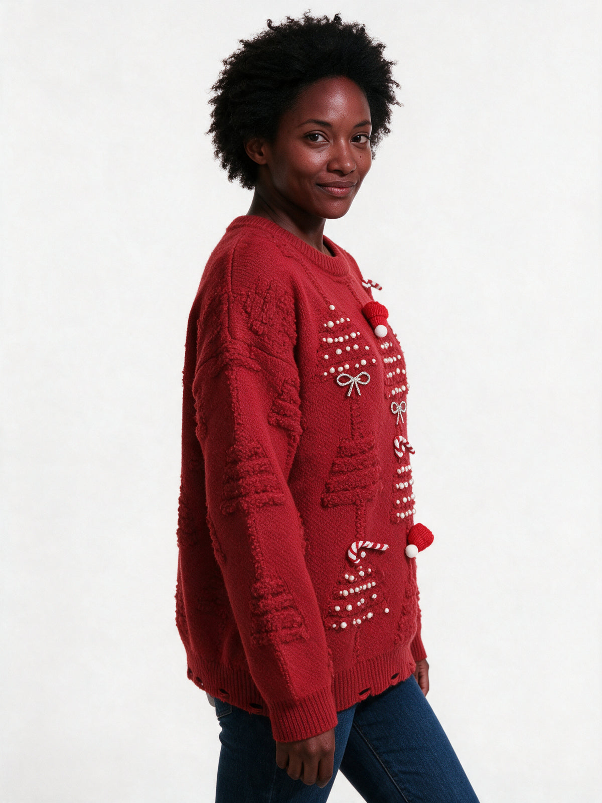 Britt - Women's Pearl Embellished Sweater with Bows - view 3