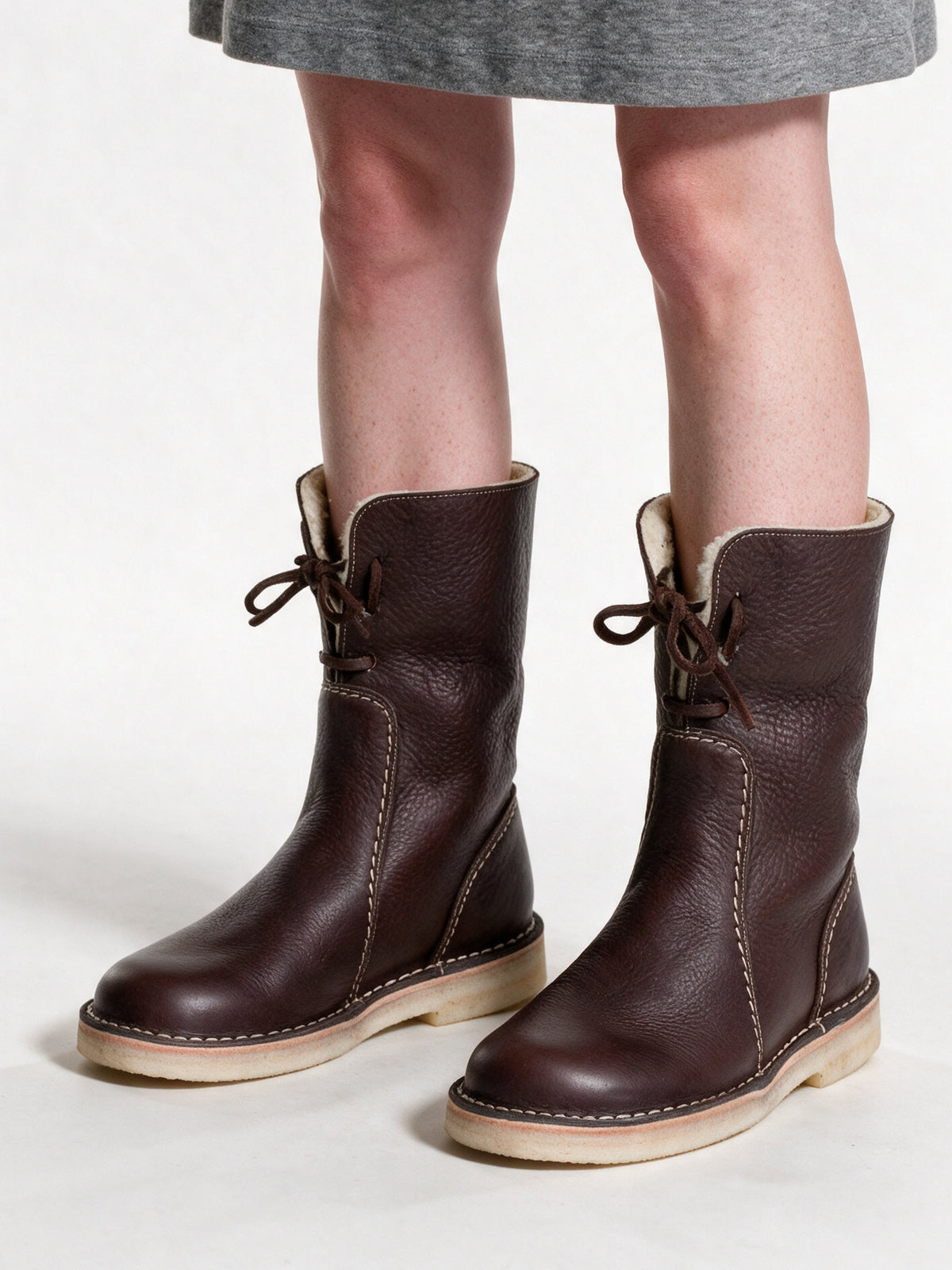 Britta - Women's Fold Down Collar Mid Calf Boots - Chocolate