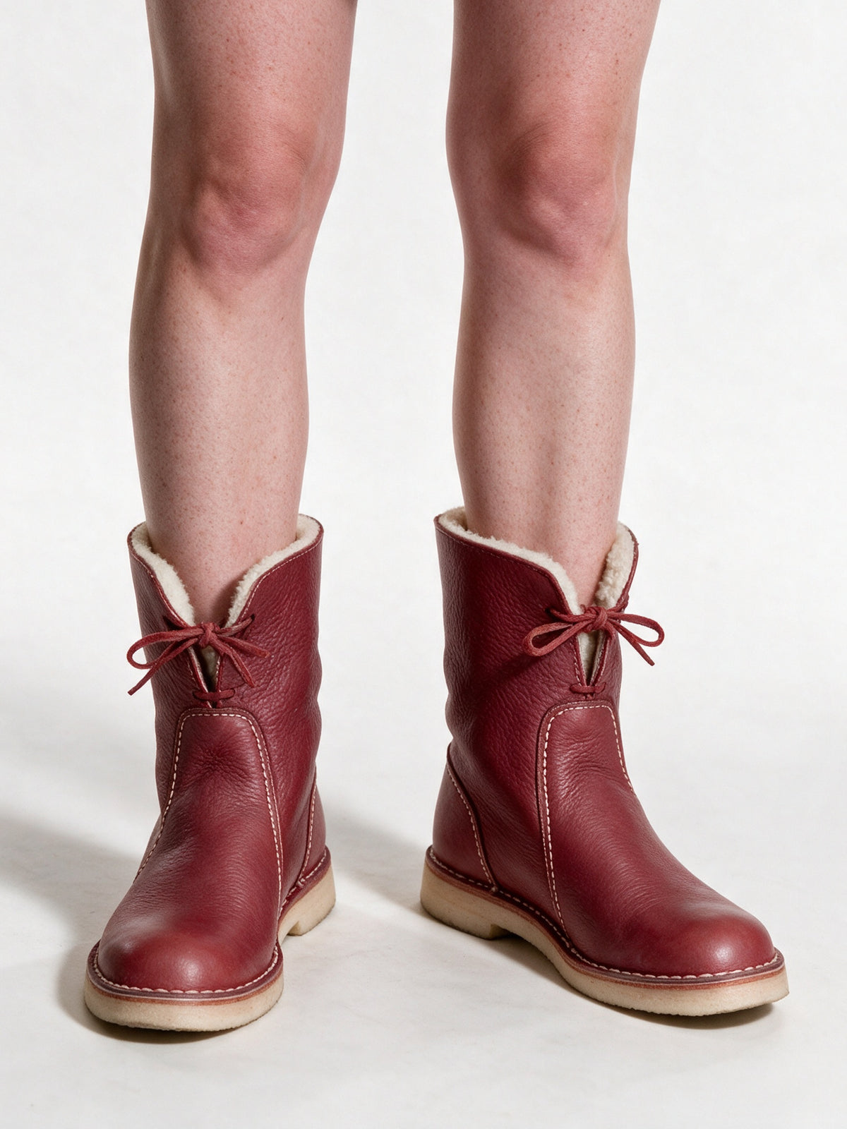 Britta - Women's Fold Down Collar Mid Calf Boots - Red
