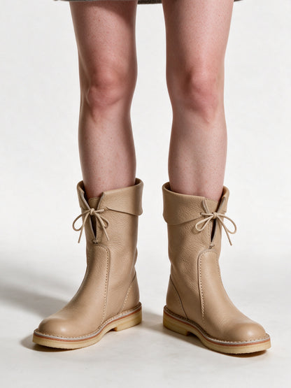 Britta - Women's Fold Down Collar Mid Calf Boots - Sand