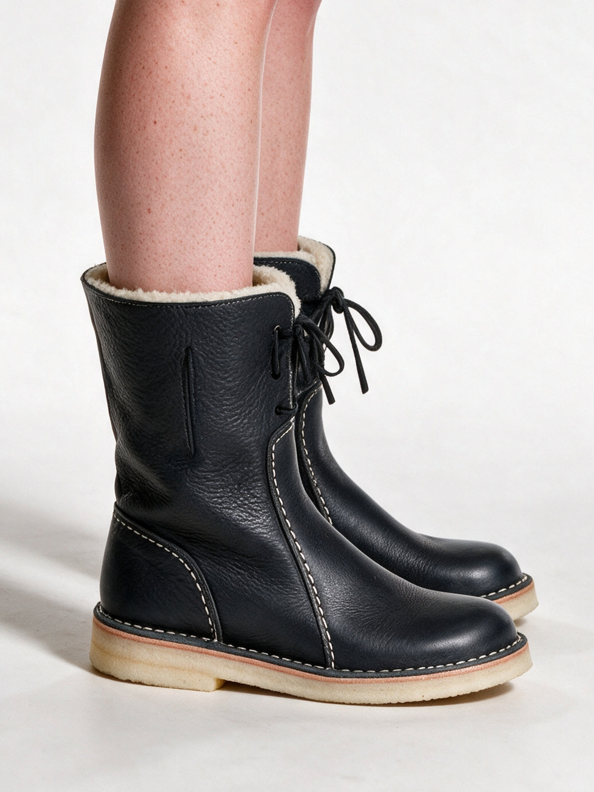 Britta - Women's Fold Down Collar Mid Calf Boots - view 2