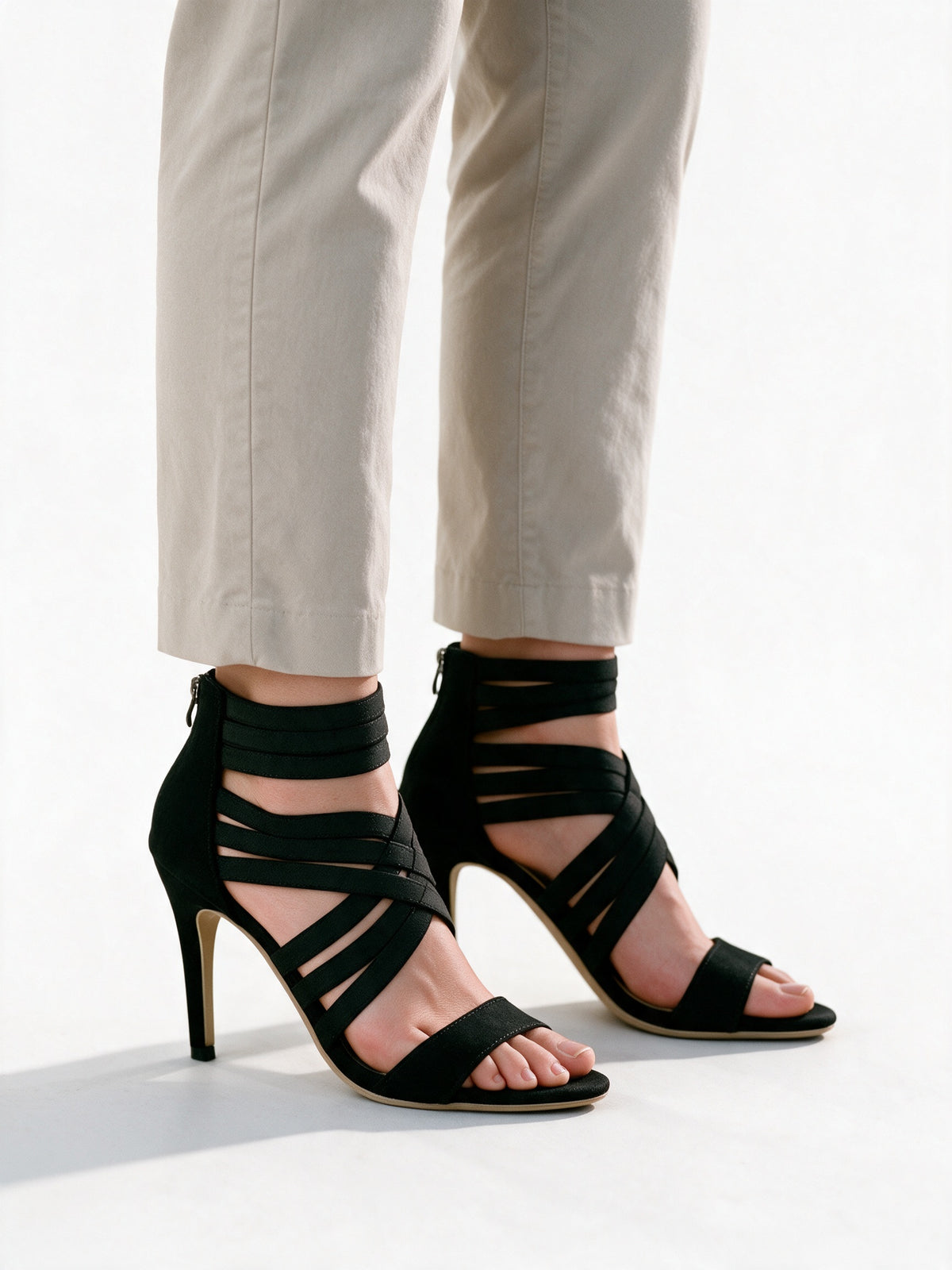 Brianna - Women's Strappy Cage Stiletto Heels with Back Zip - view 3