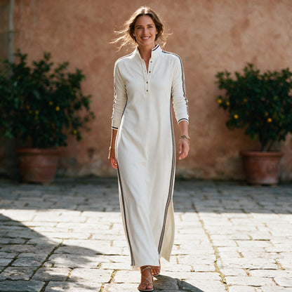 Brooke - Chic White Maxi Dress With Button-Down Collar