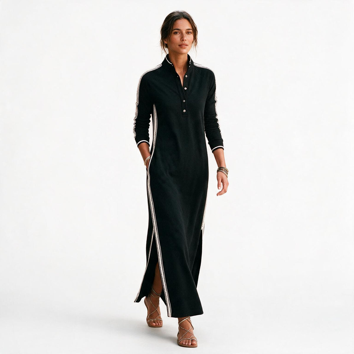 Brooke - Chic White Maxi Dress With Button-Down Collar