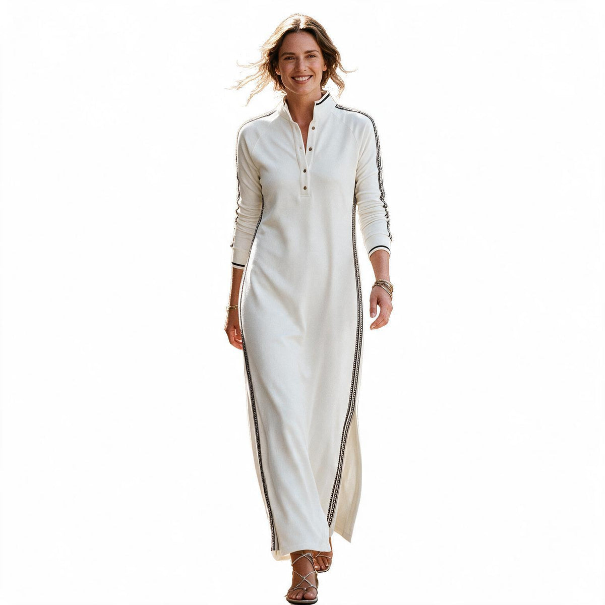 Brooke - Chic White Maxi Dress With Button-Down Collar
