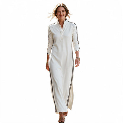 Brooke - Chic White Maxi Dress With Button-Down Collar