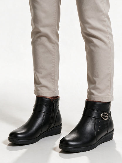 Bryony - Women's Lined Side Zip Ankle Boots - Black