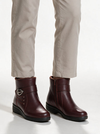Bryony - Women's Lined Side Zip Ankle Boots - Burgundy