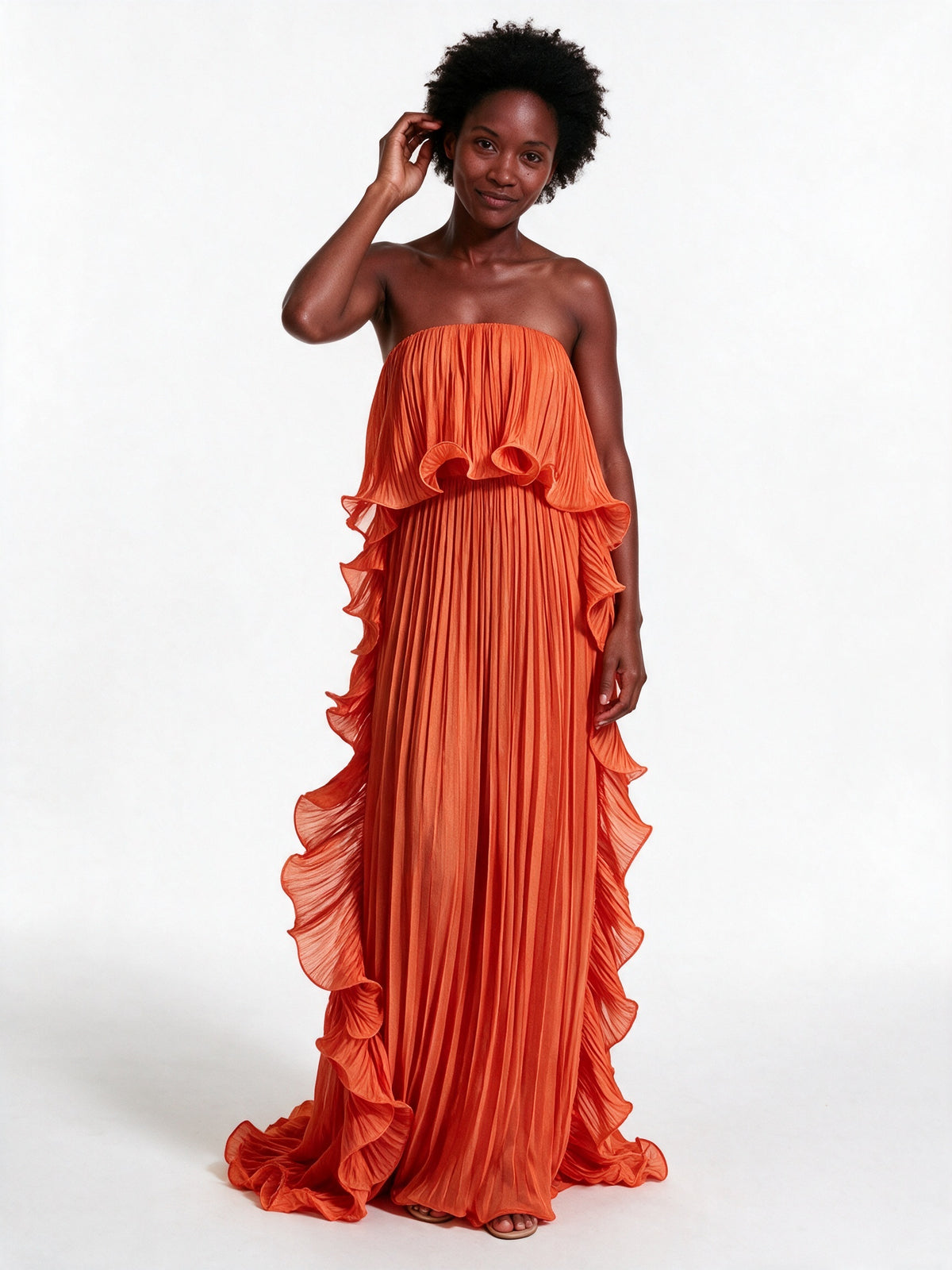 Calliope - Strapless Pleated Frill Maxi Dress - view 1