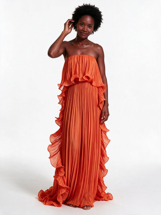 Calliope - Strapless Pleated Frill Maxi Dress - view 1