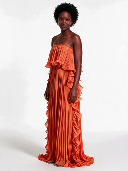 Calliope - Strapless Pleated Frill Maxi Dress - view 2
